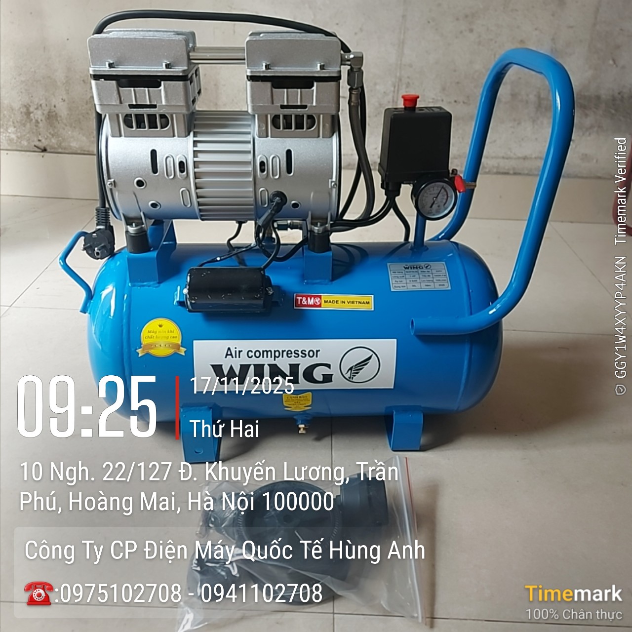 Máy Nén Khí Không Dầu Giảm Âm Wing 1HP TW-OF750-30L